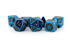 16mm Metal 7-Die Polyhedral Dice Set: Blue with Black Enamel