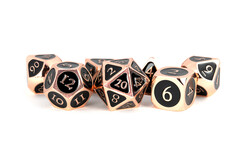 16mm Metal 7-Die Polyhedral Dice Set: Antique Copper with Black Enamel