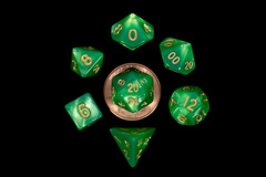 Green with Gold Numbers 10mm Mini Poly Dice Set