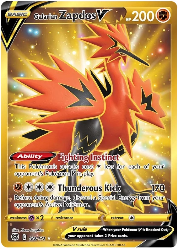 Galarian Zapdos V - 182/172 - Secret Rare