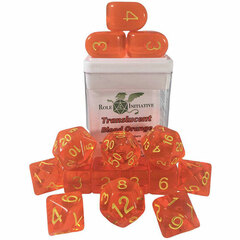 Set of 15 Dice: Translucent Blood Orange w/ Arch'd4 & Yellow Numbers