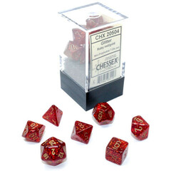 20504 Chessex Mini Dice Set: Glitter - Ruby w/ Gold (7)