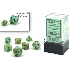 20409 Chessex Mini Dice Set: Marble - Green w/ Dark Green (7)