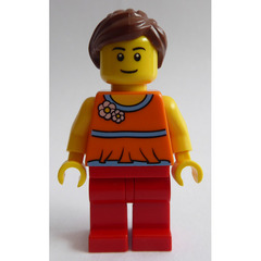 LEGO Woman with Orange Halter Top and Reddish Brown Ponytail Minifigure