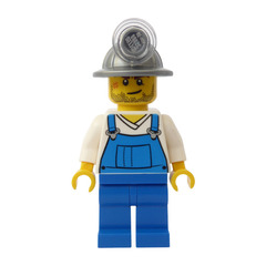 LEGO Miner with Mining Hat, Smirk, Stubble, White Shirt and Blue Overalls Minifigure