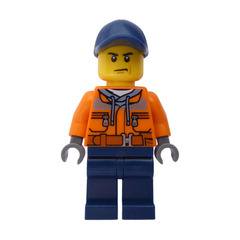LEGO Worker with Dark Blue Cap, Dark Stone Gray Hoody, Dark Blue Legs Minifigure