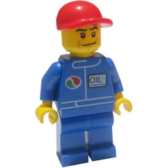 LEGO Octan Oil uniform, Red Short Bill Cap, Crooked Smile Town Minifigure