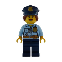 LEGO Police Woman with Hat, Hair in Bun and Open Smile Minifigure