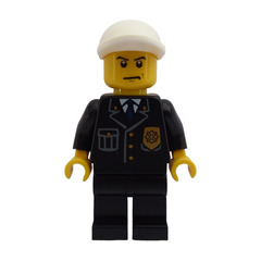 LEGO Police Officer in Suit with Badge and White Cap Minifigure
