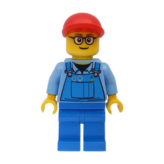 LEGO Train Worker with Overalls and Red Cap and Minifigure