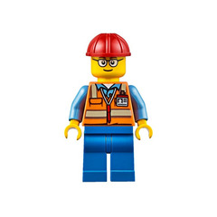 LEGO Worker with Safety Vest, Red Construction Helmet, Glasses Minifigure