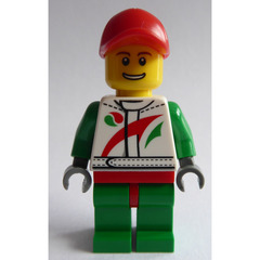 LEGO Race car mechanic in Octan logo suit with red cap Minifigure