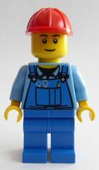 LEGO Construction worker with blue overall with tools in pocket and red construction helmet (Set 4434) Minifigure