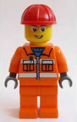 LEGO City Construction Worker with Orange Safety Vest, Red Helmet and Glasses Minifigure