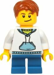 LEGO Man with White Hoodie and Dark Orange Hair Minifigure