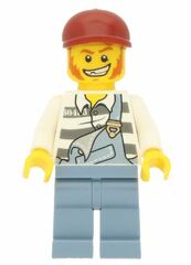 LEGO Jail Prisoner with Dark Red Cap and Torn Overalls Minifigure