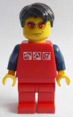 LEGO City Guy - Red Shirt with 3 Silver Logos, Dark Blue Arms, Red Legs Minifigure