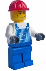 LEGO Construction worker - Red Helmet and Blue Overalls and Legs Minifigure