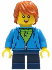 LEGO Boy in Dark Azure Hoodie with Bright Green Striped Shirt Minifigure