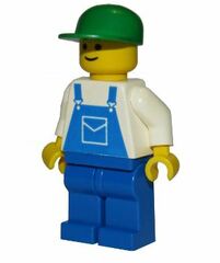 LEGO Worker, Blue Overalls, Green Cap Minifigure