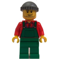 LEGO Snow Plow Driver with Red Shirt, Green Overalls, and Green Legs Minifigure