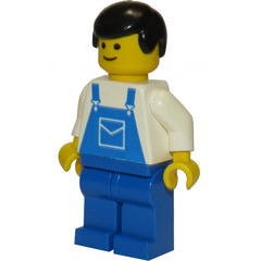 LEGO Man with Blue Overalls and Black Hair Minifigure