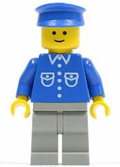 LEGO Man with Blue Shirt, Light Gray Legs, Blue Hat Minifigure