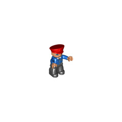 LEGO Train Conductor with Black Legs, Blue Jacket, Flesh Head and Red Hat Duplo Figure