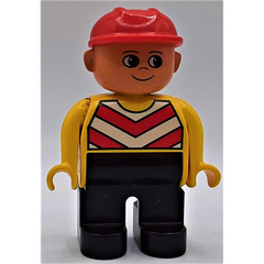 LEGO Man with Yellow Chevron Vest, Red Construction Helmet Duplo Figure