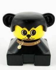 LEGO Black 2x2 Duplo Base Figure - Dog with black hair and ears, Yellow Head and Brown Collar pattern Duplo Figure