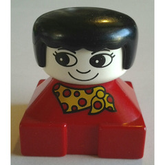LEGO Red 2x2 Duplo Base Figure - Black Hair, White Head, Yellow Scarf with Red Polka Dots Pattern Duplo Figure