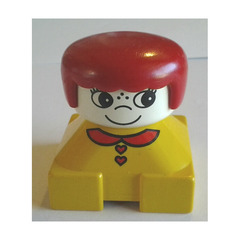 LEGO Yellow 2x2 Duplo Base Brick Figure - Red hair, White head, Red collar and Heart Buttons Pattern Duplo Figure