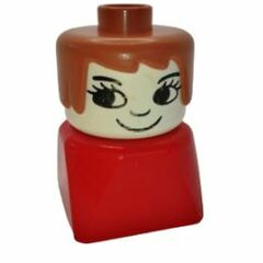 LEGO Duplo Female on Red Base, Fabuland Brown Hair, Eyelashes, Nose Duplo Figure