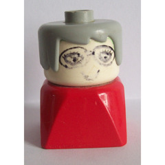 LEGO Older Lady with Gray Hair wearing Glasses on Red Base Duplo Figure