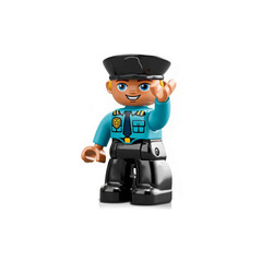LEGO Policeman with Medium Azure Top, Black Hat and Yellow Hair Duplo Figure