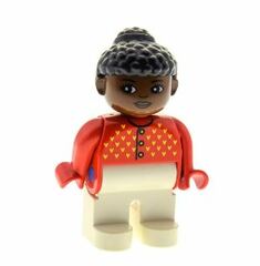 LEGO Female with Red Sweater with Yellow V Stitching and Buttons Duplo Figure