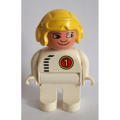 LEGO Racer #1 Duplo - White Legs and Torso, Yellow Aviator Helmet Duplo Figure