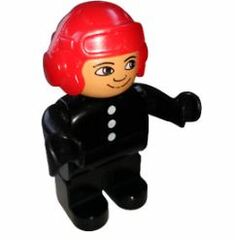 LEGO Male with black legs and top, Red helmet Duplo Figure