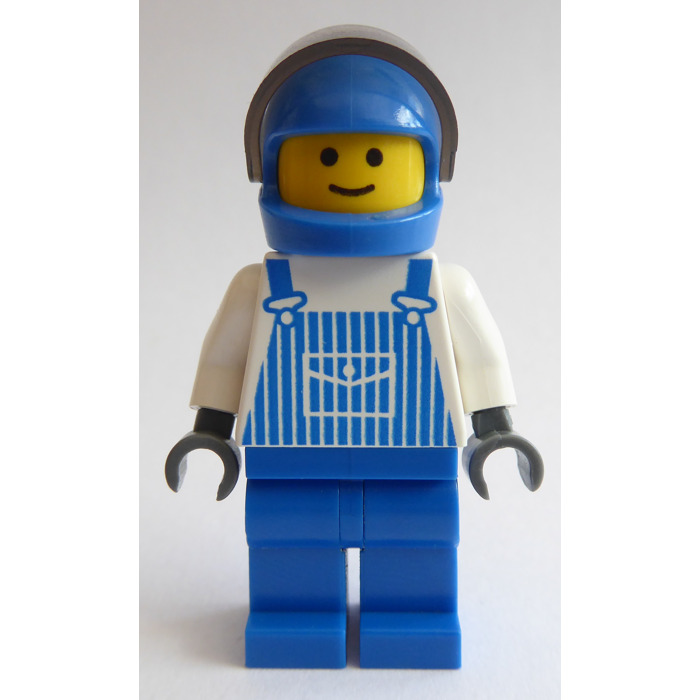 LEGO Worker in Striped Overalls with Helmet Minifigure
