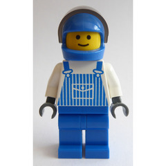 LEGO Worker in Striped Overalls with Helmet Minifigure