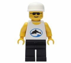 LEGO Male, White Shirt with Balck Dolphin in Blue Oval and Black Sunglasses Minifigure