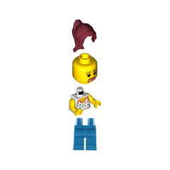 LEGO Woman with White Shirt with Rainbow Stars, Red Ponytail Minifigure