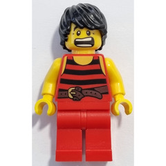 LEGO Pirates Chess Set Pirate with Black and Red Stripes Shirt with Black Hair and Red Legs Minifigure