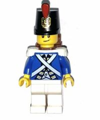 LEGO Bluecoat Soldier with Reddish Brown Backpack and Black Eyebrows and Grin Minifigure
