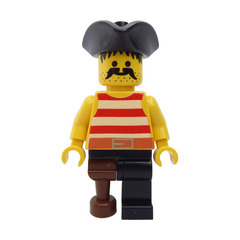 LEGO Pirate with Red and White Stripes Shirt with Triangle Hat and Peg Leg Minifigure