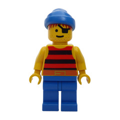 LEGO Pirate with Red and Black Stripes Shirt, Blue Legs and Bandana and Eyepatch Minifigure
