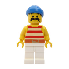 LEGO Male Ship Pirate with White and Red Stripes Shirt and Large Moustache Minifigure