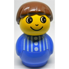 LEGO Primo Boy with Blue Base, Blue Top with vertical white stripes and 3 buttons, Brown Hair Primo Figure
