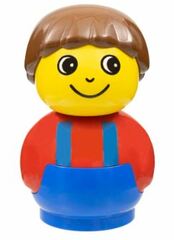 LEGO Boy with Blue Base and Red Top with Blue Suspenders Primo Figure