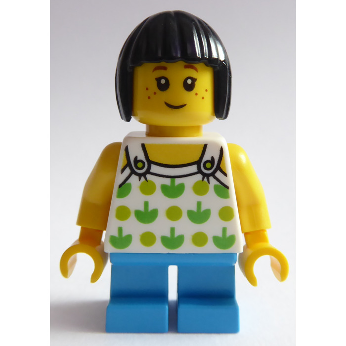 LEGO Girl in White Shirt with Green Print Minifigure
